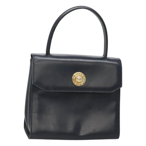 CELINE Hand Bag Leather Navy Gold Auth am8554 - Picture 1 of 16